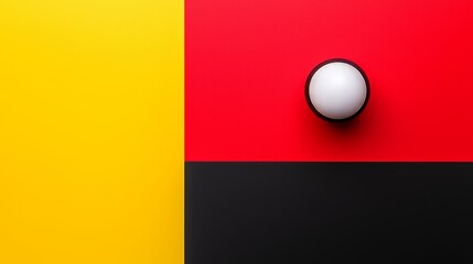 Poster - a composition of abstract geometric shapes in shades of red, black, and yellow.