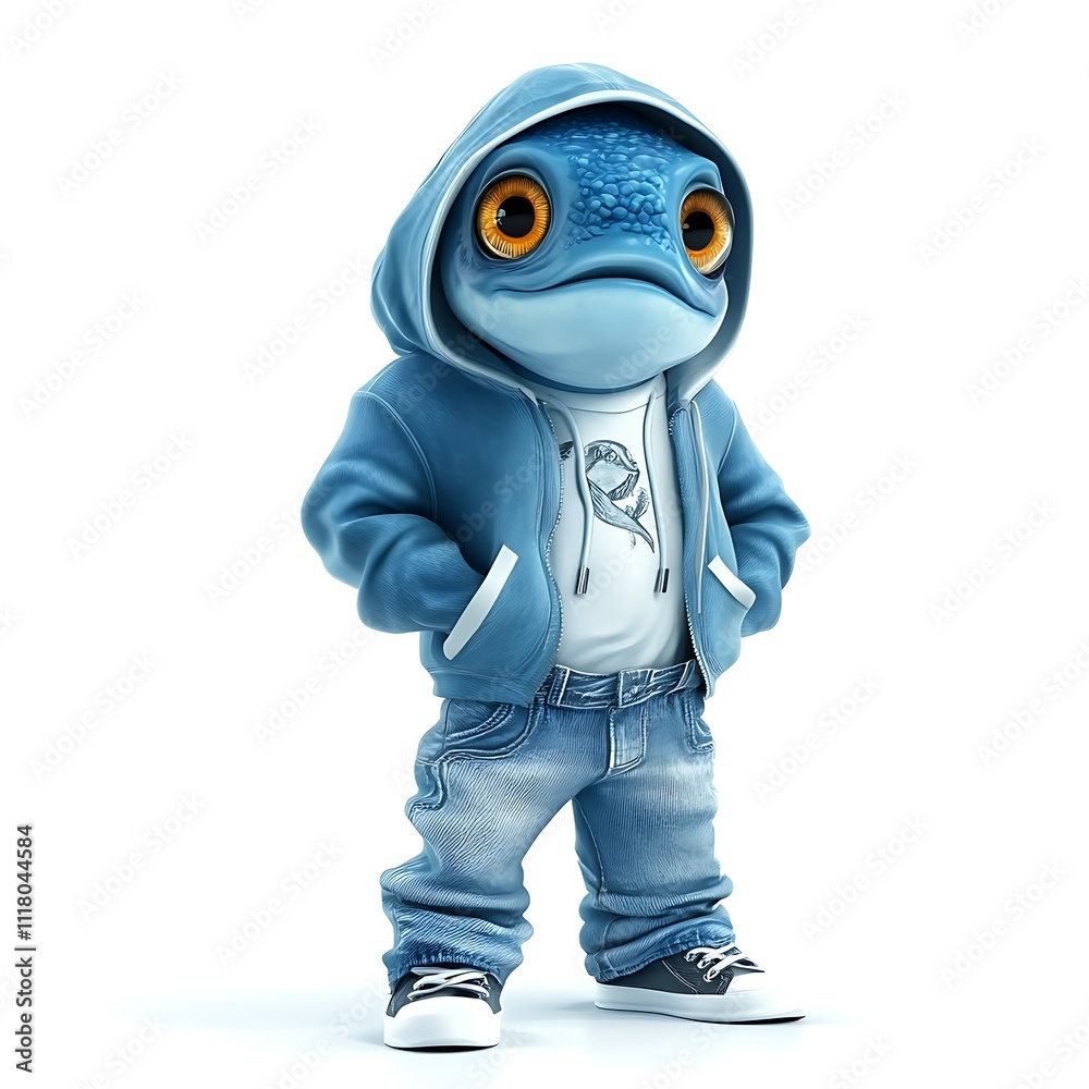 Cartoon Fish in Hoodie with Baggy Jeans on White Background Stock ...