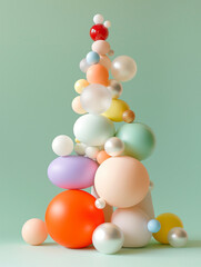 Wall Mural - A whimsical Christmas tree of pastel and metallic spheres stacked artistically. A contemporary approach to holiday decor.