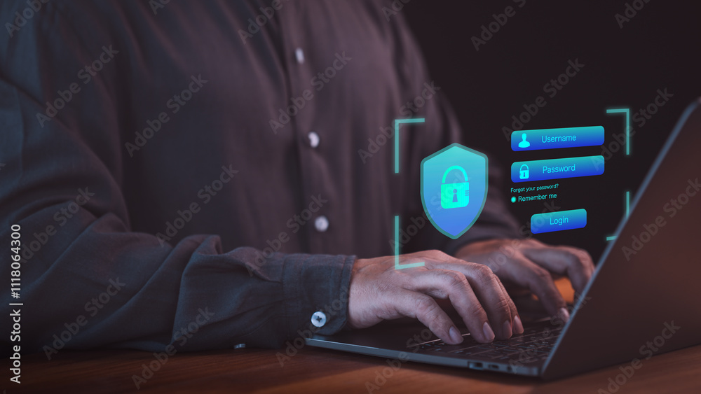 Securing Computer Login Concept of cyber security, information security and encryption on ...