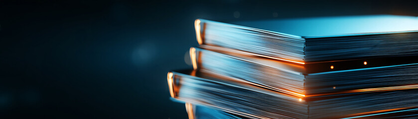 Close-up of stacked metallic books modern design, ideal for educational or corporate themes.