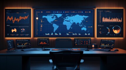 Poster - global data analytics center modern tech control room