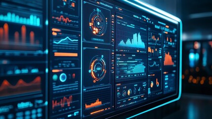 Poster - futuristic data analytics dashboard display screen showing charts and graphs