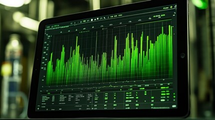 Poster - Green Data Analytics Graph on Tablet Screen Business Technology Finance