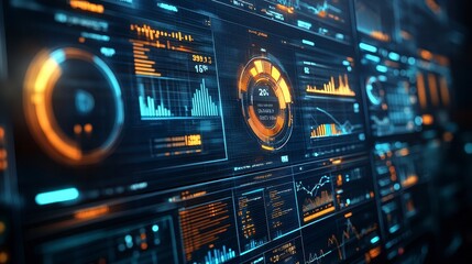 Poster - futuristic tech dashboard data analytics ui digital interface graphs charts screens