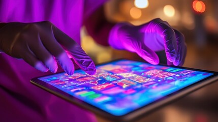 Poster - Gloved Hands Using Tablet Showing Data Analytics Charts