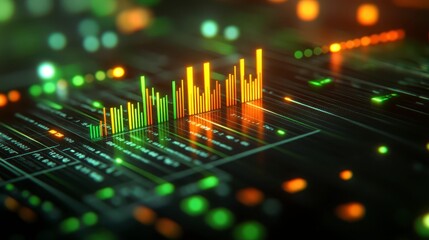 Poster - futuristic data visualization abstract green orange tech charts