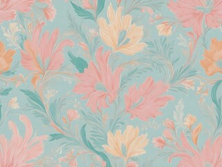 Aufkleber - A seamless pattern of delicate, overlapping floral elements in soft pastel hues, creating a romantic and feminine design