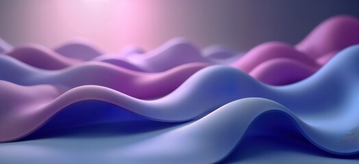 Poster - Abstract 3d design with flowing curves, soft color gradients. Purple, blue waves intertwine. Smooth surface textures create dynamic, modern visual experience. Abstract design for tech eco themes.