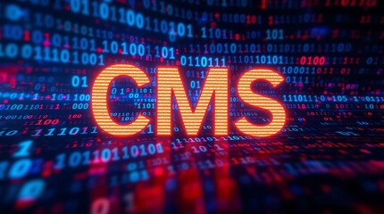 Poster - Binary Code Forming the Letters CMS Representing Content Management System Concept in Digital Technology