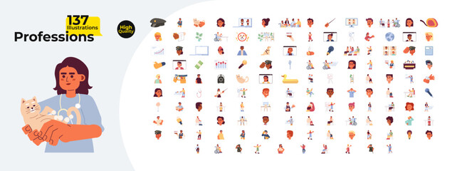 Fototapete - jobs professions cartoon flat illustrations mega bundle. labour work. workplace diversity 2d images 