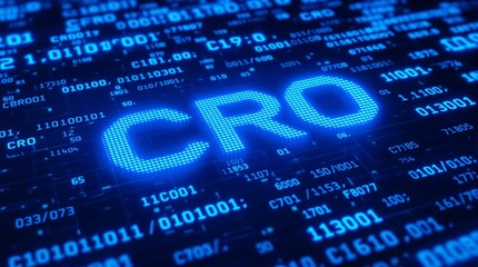 Digital Blue Matrix Binary Code Forming the Acronym CRO Representing Conversion Rate Optimization Concept