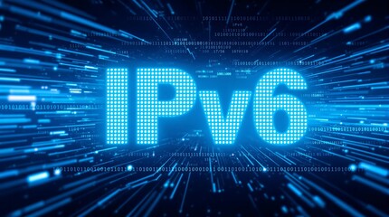 Poster - Digital Blue Matrix Binary Code Forming the Acronym IPv6 Representing Internet Protocol Version 6 Concept
