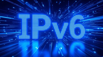 Poster - Digital Blue Matrix Binary Code Forming the Acronym IPv6 Representing Internet Protocol Version 6 Concept