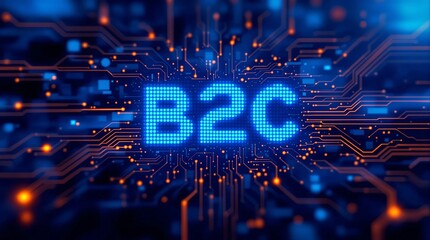 Poster - Digital Matrix Binary Code Representing B2C (Business to Consumer) Concept