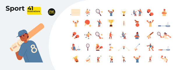 Fototapete - athletes sports equipment cartoon flat illustrations mega bundle. diverse sportsmen playing training