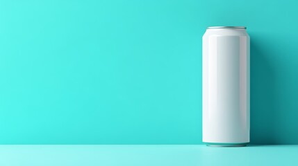 Poster - White Aluminum Can Mockup on Turquoise Background, Perfect for Energy Drink Branding Displays