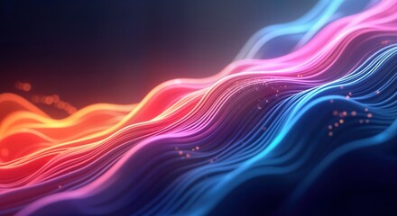 Poster - Abstract colorful wavy lines create dynamic 3d effect. Vibrant hues blend seamlessly. Modern design evokes futuristic tech vibe. Abstract shapes, colors ideal for background designs. Dynamic visual