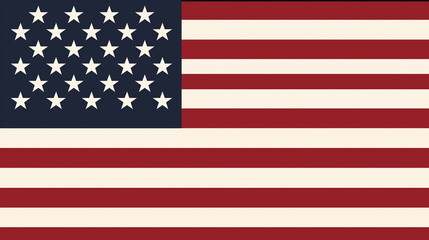 Poster - American flag with simplified stars and stripes, using a flat color palette and smooth, bold lines.