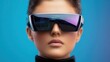 © Sergey - a person wearing futuristic smart glasses that project an AI assistant interface