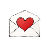 Hand-drawn love letter with a heart seal isolated on white or transparent background