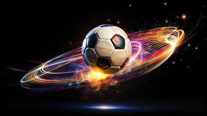 Canvas Print - Soccer Ball Surrounded by Bright, Abstract Light Trails