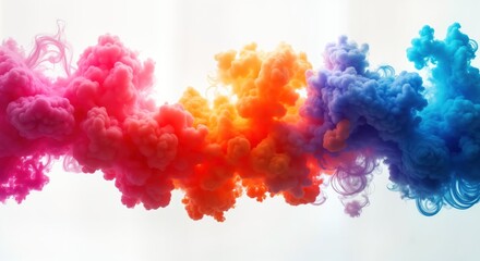 Leinwandbilder - Colorful clouds of smoke mix in air. Vibrant hues blend together creating dynamic abstract design. Image displays flowing pattern of ink dye. Colors in image bright, bold, give sense of movement,