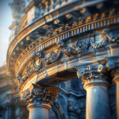 Poster - Exploring ornate carvings and textures of ancient architectural features historic building detailed view soft lighting intricate design
