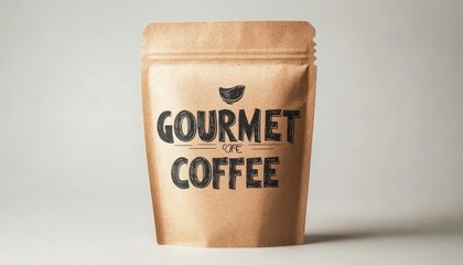 Poster - Brown Paper Bag Packaging Mockup for Gourmet Coffee with a Logo Design on a White Background