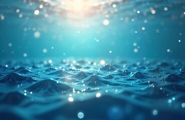 Aufkleber - Abstract blue water surface with gentle waves, light reflections. Ripples, light caustic effect create dynamic underwater scene. Generative AI artwork portrays calmness, beauty of liquid. Smooth