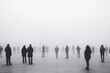 © pavlofox - Foggy gathering in a large open space with many silhouettes