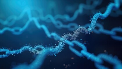 Fototapete - Abstract digital network pattern. Intertwined blue chains form complex system. Futuristic design interconnected data flow. Dynamic visual representation of modern tech. Illustrates data integration,