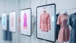 © Supatip - Interactive Fashion Display: Futuristic tablet displays showcase stylish women's apparel, offering an immersive shopping experience.  The sleek design and vibrant colors create an engaging visual.