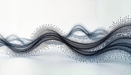 Aufkleber - Abstract 3d wave design. Dynamic black dots form wavy pattern on white background. Futuristic, modern style. Elegant, minimalist design. Suitable for tech science themes. Flowing effect. Abstract