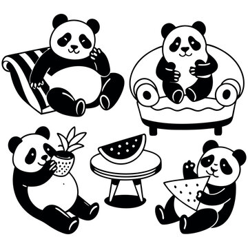 Print many panda is playing vector