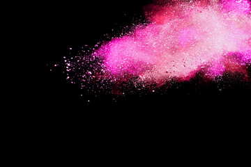 Wall Mural - abstract powder splatted background. red pink powder explosion on black background. colored cloud. c