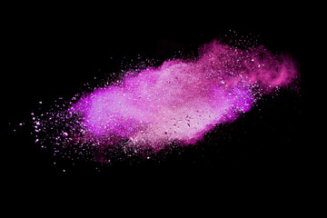 Wall Mural - abstract powder splatted background. purple powder explosion on black background. colored cloud. col