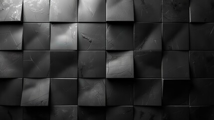 Poster - Black 3D wall background with semigloss tiles.