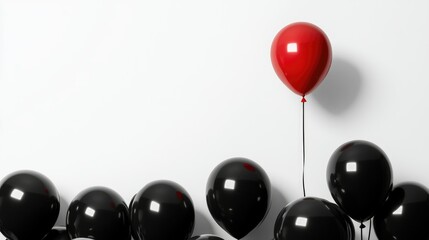 Sticker - A bold red balloon soaring above a cluster of black balloons, creating a dramatic and striking contrast against a minimal backdrop