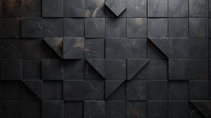 Poster - Black 3D wall background with semigloss tiles.