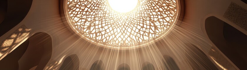 Wall Mural - the mercy of allah glowing as a radiant light enveloping believers, futuristic patterns reflecting d