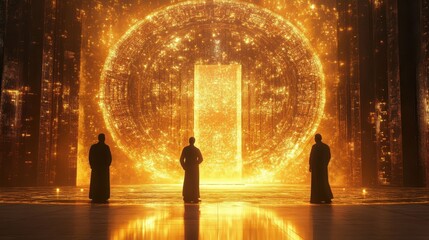 Wall Mural - the purity and oneness of allah illustrated in a divine futuristic scene, believers illuminated by g