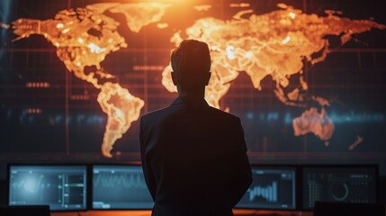 Poster - With a map of global shipping routes in the background an insurance agent explains the vast scope of their coverage for grain shipments including international liability and
