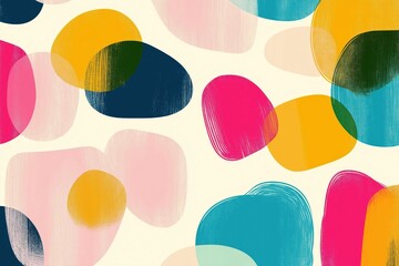 Poster - Abstract colorful pattern with various shapes. Fun, bright colors. Minimalist design. Ideal for kids room decor trendy fashion. Creative, artistic style. Seamless repeat. Perfect for wallpaper
