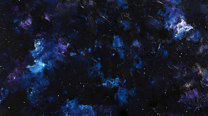 Wall Mural - Abstract cosmic void texture, rich black space with scattered blue and purple nebulous clouds, vast and mysterious. Void. Illustration