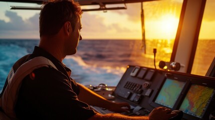 Poster - With the help of advanced GPS technology the Second Officer is able to accurately pinpoint the ships location in the vast open sea.