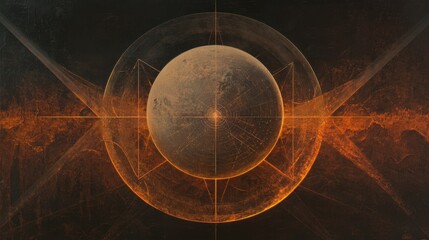 Poster - Abstract depiction of Earth's interconnected systems with glowing circles and radiant lines.
