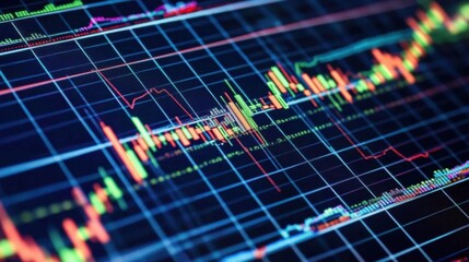 Poster - Advanced forex trading graph with data points glowing on a sleek digital interface, representing investments.