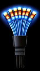 Poster - Fiber Optic Cables, Glowing Strands, Blue and Orange Lights, High Speed Internet, Data Transmission