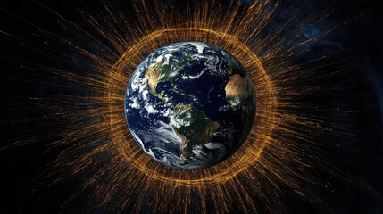 Poster - Dynamic image of Earth with radiating connection lines, symbolizing worldwide communication and trade.